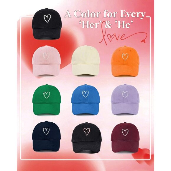 Women's White Heart Adjustable Cute Cotton Ball For Golf Tennis Baseball Cap - Picture 4 of 7